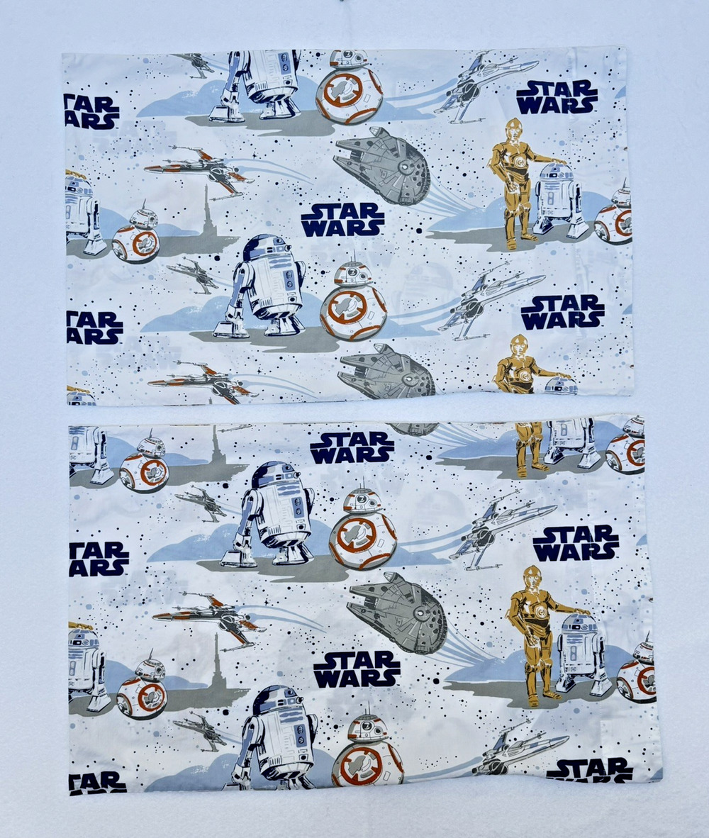 Set of 2 Pottery Barn Kids STAR WARS Droid Pillowcases Organic Cotton 30"x20"